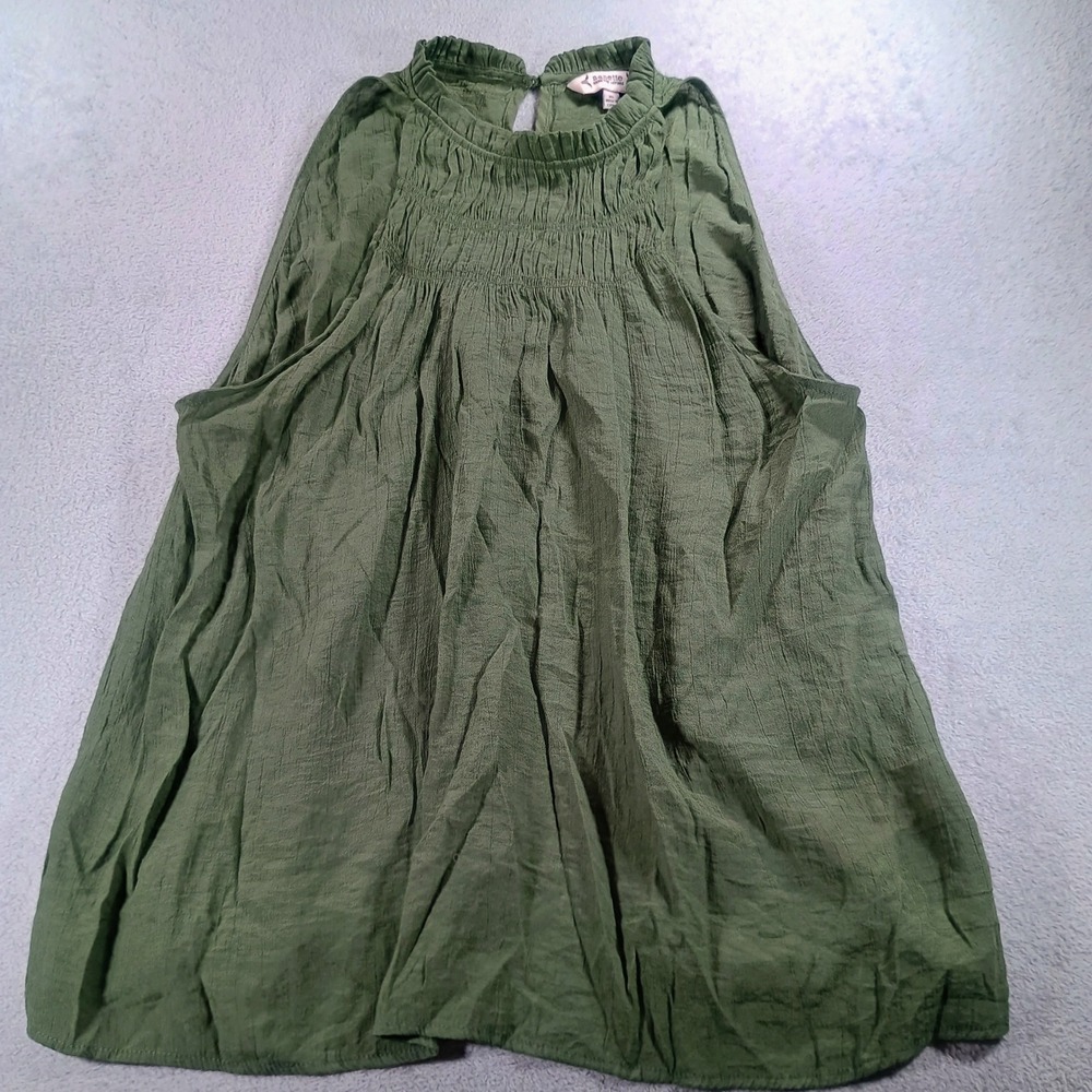 Nanette Lepore Women Top Sleeveless Smocked Neck Olive Green XL‎ Textured